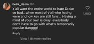 Comment under @theshaderoom where Kevin Durant completely downplayed Kendrick Lamar's performance at the Superbowl LIX Halftime Show. (Image via Instagram/@theshaderoom)